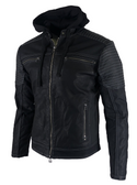 AMERICAN FIGHTER Men's Jacket AIRTON Faux Leather Hooded BIKER Black