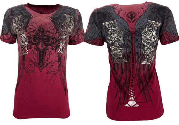 Affliction Women's T-Shirt Wings Of a Pharaoh V-neck ^