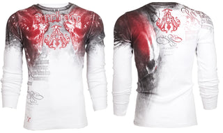 ARCHAIC Mens Long Sleeve NIGHTWATCHER Crewneck THERMAL T-Shirt (White/Black/Red)