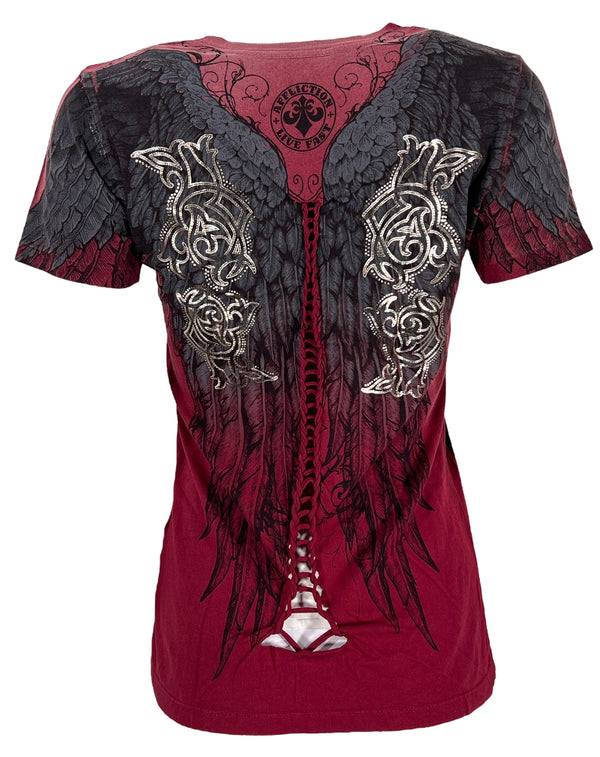 Affliction Women's T-Shirt Wings Of a Pharaoh V-neck ^