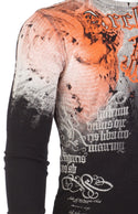 ARCHAIC Mens Long Sleeve NIGHTWATCHER Crewneck THERMAL T-Shirt (Black/Orange)