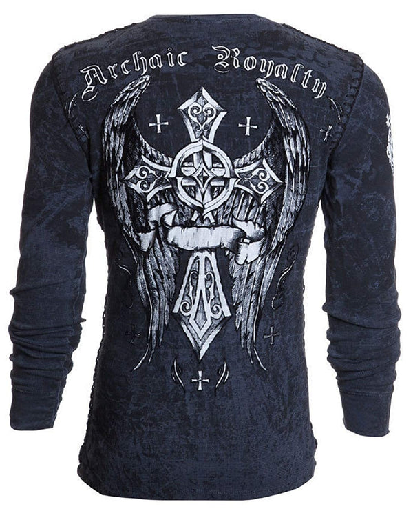 Archaic by Affliction Men's Thermal Shirt COUNTDOWN Charcoal