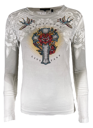 Affliction Women's T-shirt DEVOTED TO GLORY Short Sleeve Biker