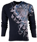 Archaic by Affliction Men's Thermal Shirt WOODCUTS Black