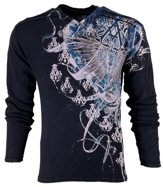 Archaic by Affliction Men's Thermal Shirt WOODCUTS Black