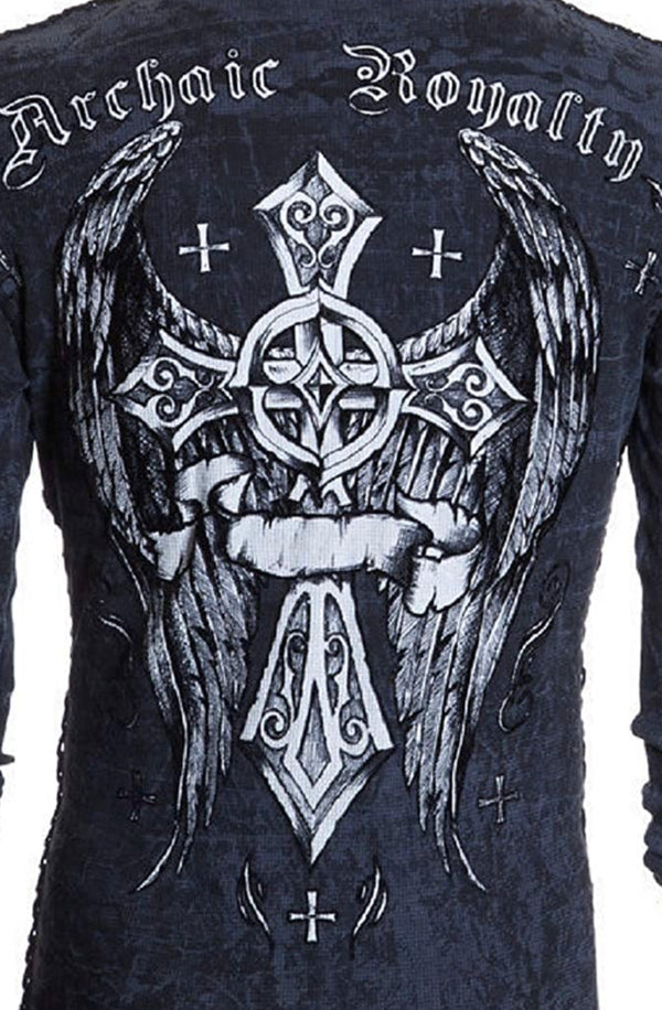Archaic by Affliction Men's Thermal Shirt COUNTDOWN Charcoal