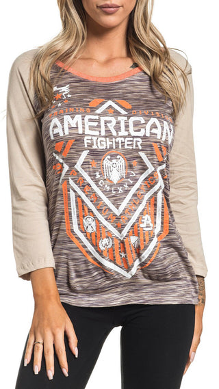 AMERICAN FIGHTER Women's T-Shirt NORTH DAKOTA RAGLAN Tee Biker