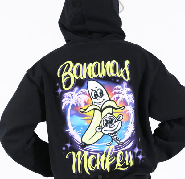 Bananas Monkey Men's Hoodie Hood Classic Ac family Heavyweight Black Unisex
