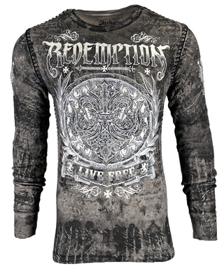 Archaic by Affliction Men's Thermal Shirt SHIELDED Gray