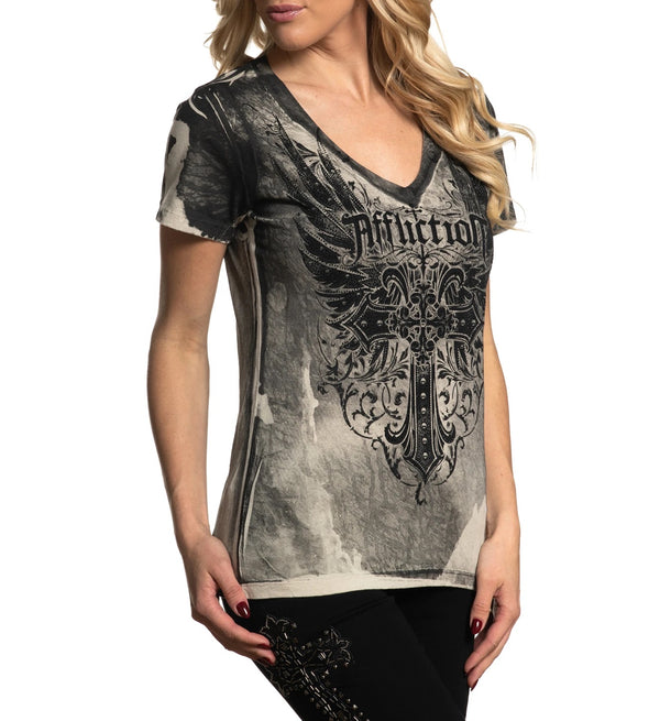 AFFLICTION Women's T-Shirt S/S HUNTINGTON GARDENS Tee Biker