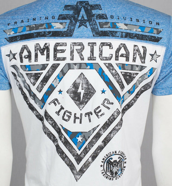 AMERICAN FIGHTER Crossroads Camo White Blue Athletic Mens Crewneck T-shirt L-3XL */