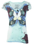 ARCHAIC by AFFLICTION Butterfly Long Goodbye Slim Fit Womens V-neck T-shirt S-XL