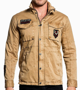 Affliction Men's Jacket Propaganda Khaki Heavy Enzyme Wash Biker