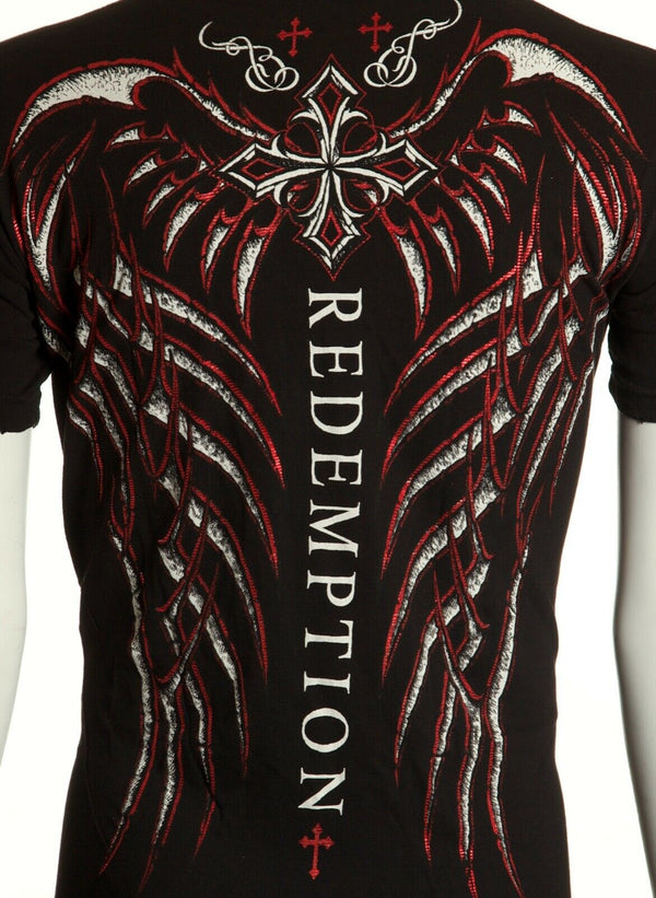 ARCHAIC by AFFLICTION Spine Wings Black Red Foil Regular Fit Mens T-shirt S-4XL +