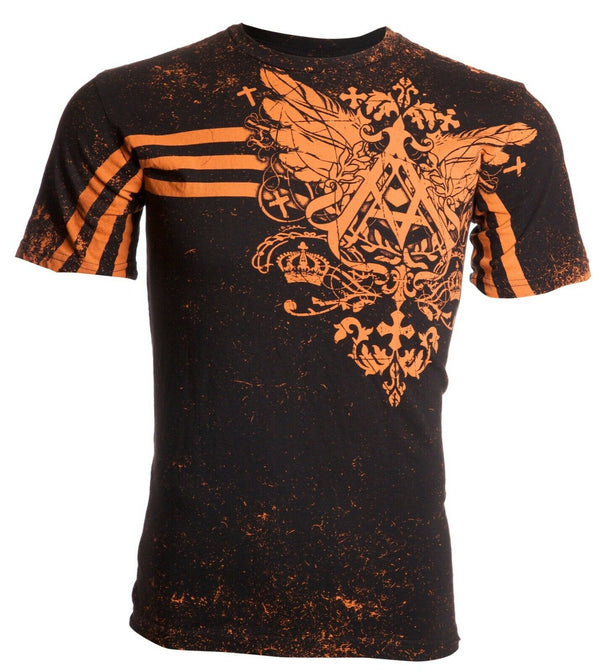 ARCHAIC by AFFLICTION Men T-shirt Vanish Black Orange Regular Fit M-XL NWT +