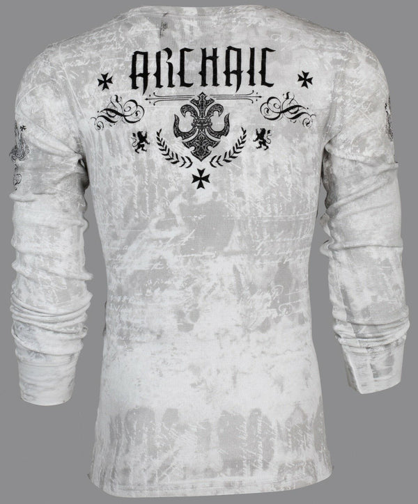 ARCHAIC Mens Long Sleeve SHIELDED Crewneck THERMAL T-Shirt (WHITE)