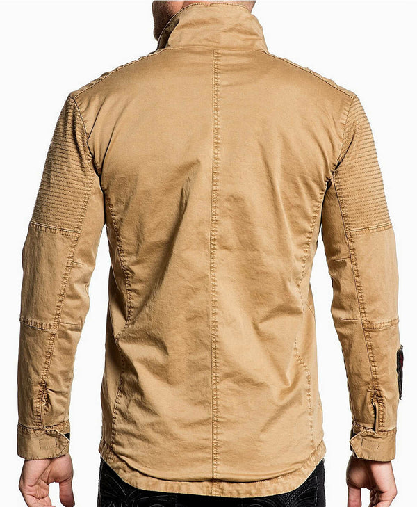 Affliction Men's Jacket Propaganda Khaki Heavy Enzyme Wash Biker