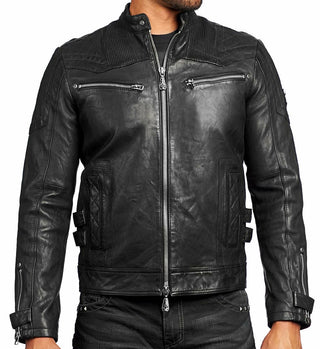 AFFLICTION Leather ON FIRE Men's JACKET Black