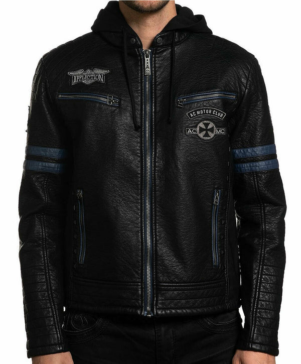 AFFLICTION Fuax Leather CONTEMPT Men's JACKET Black