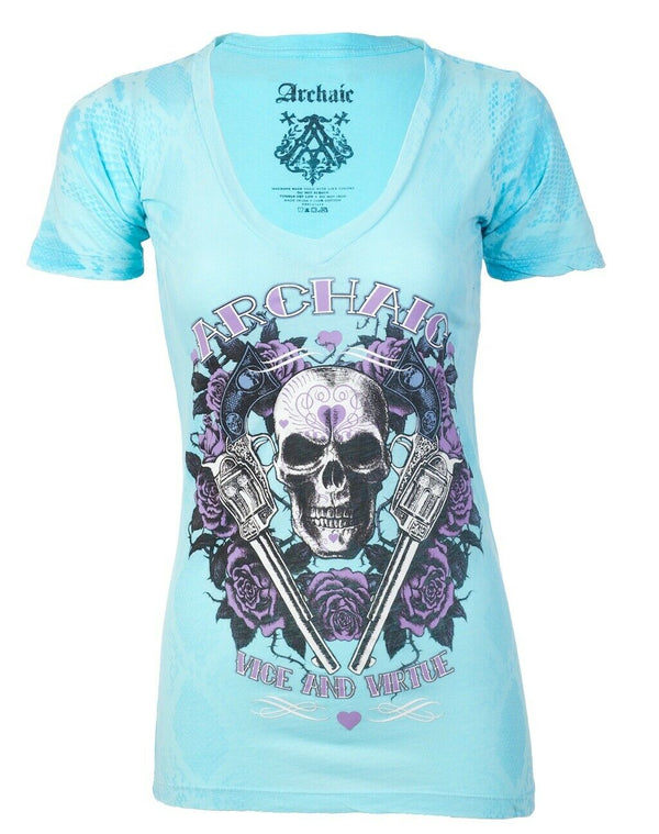 ARCHAIC by AFFLICTION Womens T-shirt Queen Lover Light Blue Slim Fit S-XL