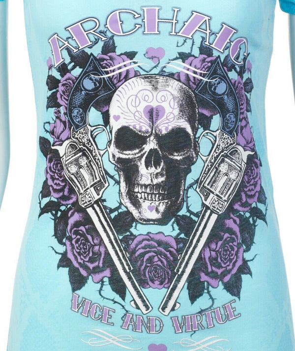 ARCHAIC by AFFLICTION Womens T-shirt Queen Lover Light Blue Slim Fit S-XL