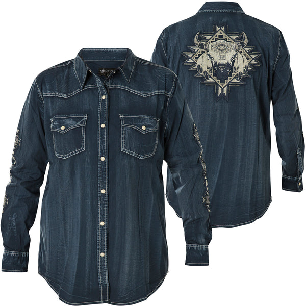 Affliction Women's Button Down ALBATROSS L/S Shirt Biker