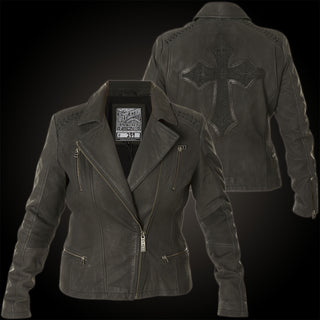 AFFLICTION Leather LIVESTOCK WOMEN'S JACKET Black